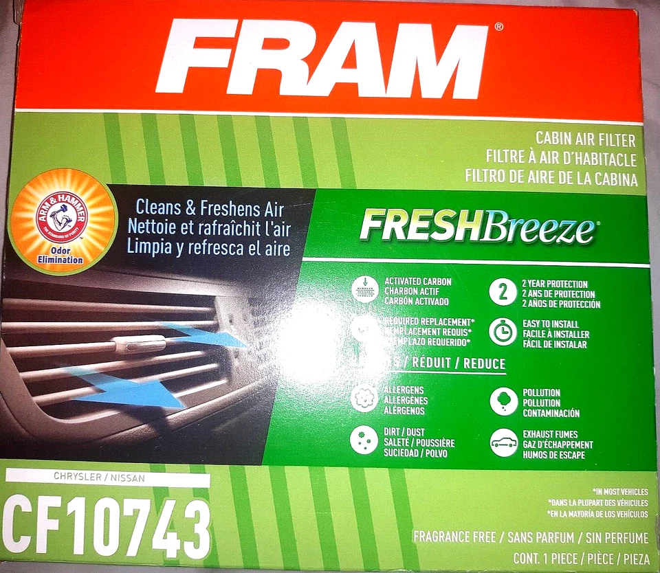 Filtro de aire de cabina Fram Freshbreeze CF10743 para Chrysler/Nissan 9" x 8" Foto 1 de 2