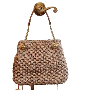 Vintage Davidson's of Atlanta Woven Straw Handbag Wooden Handle Made in Italy - Picture 1 of 6