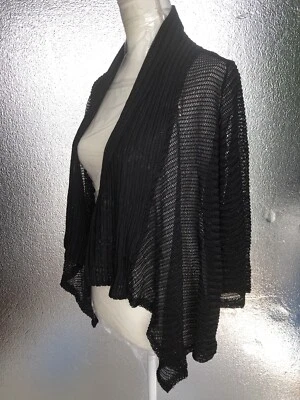 Cárdigan transparente Dress Barn para mujer mediano pequeño negro manga 3/4 frente abierto elegante Foto 1 de 4
