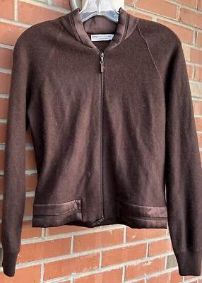 Bruno Cucinelli Mujer Cachemira Cremallera Completa Sudadera con Capucha Suéter Cuello Satinado Marrón Defecto Foto 1 de 4