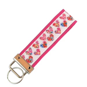Heart Key Chain, Hearts Key Fob, Fabric Keychain, Hearts and Flowers Keychain - Picture 1 of 1