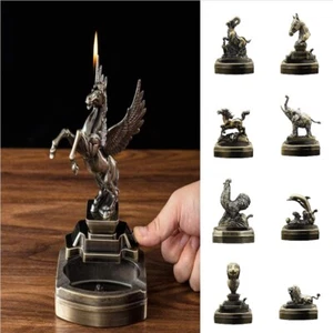 Animals Refillable Butane Gas Lighter Cigarette Cigar Metal Ash Tray Ashtray - Picture 1 of 9
