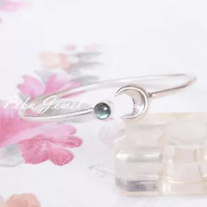 Blue Fire Labradorite Gemstone 925 Sterling Silver Cuff Bangle For Daughter - Picture 1 of 4