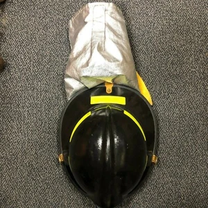 FIREFIGHTER TURNOUT HELMET WITH PROTECTIVE NECK COVER SAFETY FIRST RESPONDER - Picture 1 of 3