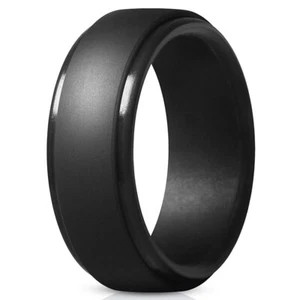 Silicone Wedding Ring Band Men Woman Black Flexible Rubber Gym Plastic Temporary - Picture 1 of 15