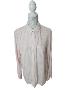 J. JILL Top Pink & White Striped Rayon Long Sleeve Button Blouse Women's Small - Picture 1 of 10