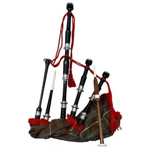Highland Rosewood Bagpipe with Bag- Black Finish W Fraser Weathered Tartan Cover - Picture 1 of 4