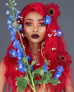Long Deep Curly Wave Lace Front Wig Red Synthetic Wigs Party Heat Fiber Soft US - Picture 1 of 11