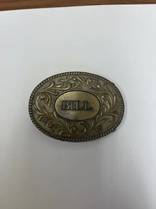 Vintage 1977 Name BILL Brass Belt Buckle 3.5" x 2.5" The Kinney Co. - Picture 1 of 3