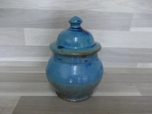 Ingwertopf kleine Balustervase Deckeldose getöpfert blautönen H15cm laufglasur - Picture 1 of 6