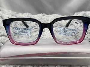 OCCI CHIARI Damenbrille blau rosa Vollrand antiblau hell quadratisch + 3,50 - Bild 1 von 2