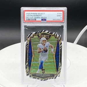 2020 Panini Select Premier Level Justin Herbert Rookie Die Cut Zebra Prizm PSA 9 - Picture 1 of 2