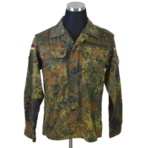 German Bundeswehr Flecktarn Camo Military Shirt GR2 M Short Zip Woodland Cotton - Picture 1 of 12