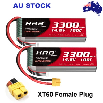 2x HRB XT60 3300mAh 4S 100C 14.8V LiPo Battery for RC Helicopter Drone Quad Car - image 1 of 4