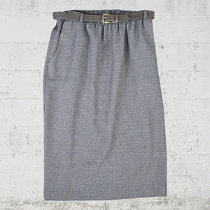 80s Vintage Brown Mocha Houndstooth Belted Midi USA Made Straight Skirt Size 10 - Picture 1 of 6