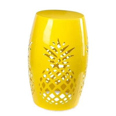  Mesa auxiliar de hierro con corte de encaje para exteriores, patio jardín taburete mesa auxiliar de centro amarillo Foto 1 de 4