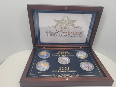 Set of Five 2001 Uncirculated Colorized Statehood Quarter Set in Case - Image 1 of 4