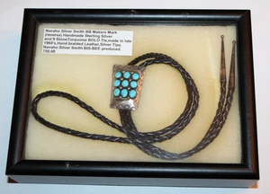 Vtg 1960'S NAVAHO SILVER SMITH BIS-BEE Bolo Tie - STERLING WITH TURQUOISE - Picture 1 of 8