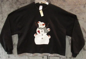 Jerzees Handmade Snowman Christmas Sweater BY Scrap Work Black XL with trim New - Picture 1 of 9