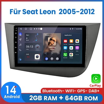 2+64GB Carplay Android14 Autoradio GPS NAVI DAB+ SWC Für Seat Leon 1P1 2005-2012 - Bild 1 von 4
