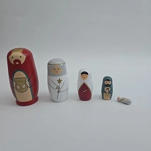 Christmas Nativity Russian Nesting Stacking Dolls Wooden Jesus Mary Decorations - Picture 1 of 7