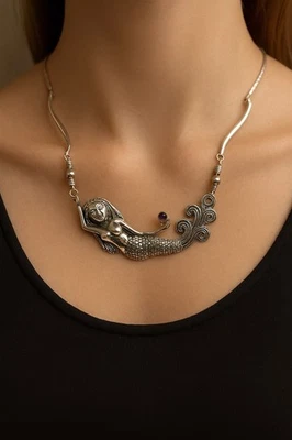 925 Sterling Silver Amethyst Mermaid Pendant Necklace 16” Mythical Fantasy - Image 1 of 4