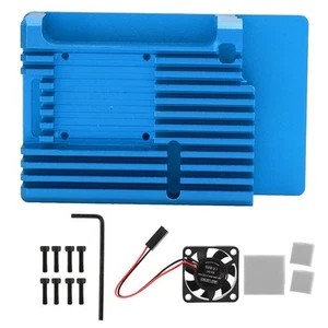 (Blue)Aluminum Alloy Protective Enclosure With Venting Fan DC5V For 4 Durable - Afbeelding 1 van 9