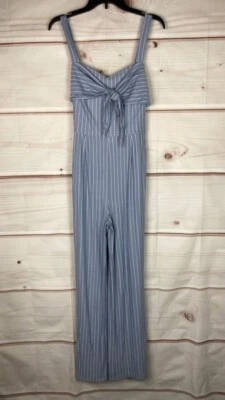 Macacão Sage The Label Feminino L Azul Branco Perna Larga Listra Amarrar Frente Sem Mangas - Imagem 1 de 4