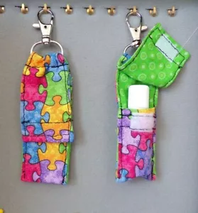 CLOSED TOP chapstick LIP BALM holder key chain fob Puzzle AUTISM PERSONAL ITEM - Picture 1 of 2