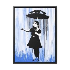 Rain Girl Framed Canvas Wall Art - Banksy Style Pop Art by Stephen Chambers