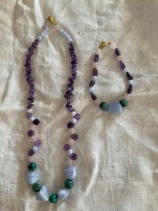 Halskette mit Armband Edelsteine - Bild 1 von 4