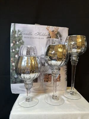 Juego de 3 Candelabros de Mesa de Lujosos Candelabros de Vidrio Decoración Plateado Craquelado Foto 1 de 4