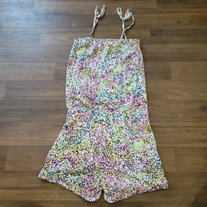 H&M Girls Black Purple Gloral Tie Straps Romper Shortall 9-10 Years  - Picture 1 of 10