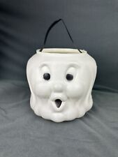 Vintage Blow Mold White Ghost Candy Pail Bucket Strap Handle No Brand Halloween