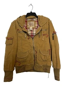 giacca vintage BKE cotone marrone con cappuccio e dettagli punto rosso e fodera a quadri medi - Foto 1 di 4