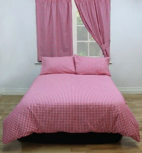 Double Bed Fitted Sheet Gingham Check Cherry 100% Natural Cotton 16" Deep Box - Picture 1 of 1