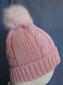 Bommelmütze, Wintermütze, Mütze mit Echt Fell Bommel Gr. 55-56 cm ; NEU - Bild 1 von 2