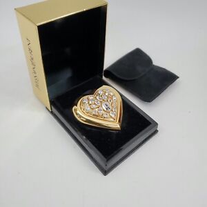 Yves Saint Laurent Paris RARE Multi Diamond Crystal Heart Compact w/Mirror & Bag