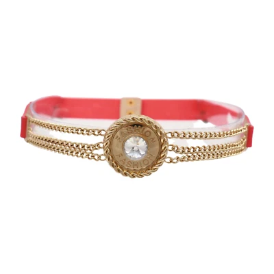 Women Coral Pink Stretch Fun Belt Gold Metal Chain Link Fashion Charm Buckle S M - Image 1 of 4