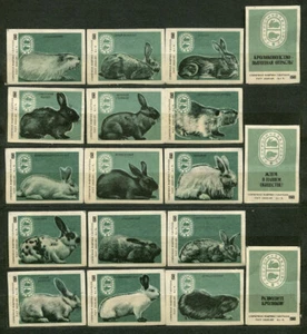 1985, KANINCHEN, KANINCHENZUCHT, FAUNA, 18ER SET SELTENE RUSSISCHE STREICHHOLZSCHACHTEL ETIKETTEN - Bild 1 von 1