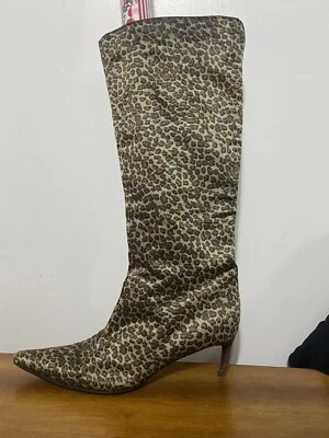 Vintage BOTTEGA VENETA silk over kidglove leopard print BOOTS Size 38 - Image 1 of 4