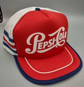 Vintage PEPSI-COLA 3 Stripe Snapback Trucker Hat Cap Red White Blue - Picture 1 of 8