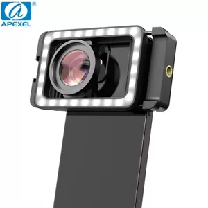 Lente Macr para teléfono APEXEL 2 en 1 15X con luz de relleno LED adaptador de lente de rosca de 17 mm USB - Imagen 1 de 9
