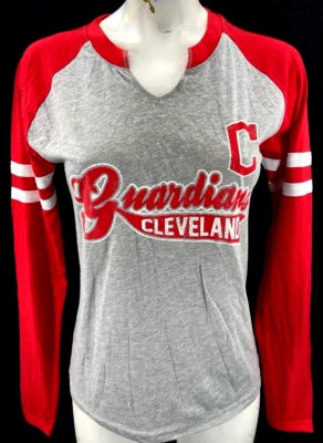 NEW Cleveland Guardians Indians Soft As A Grape Gray LS Baseball Shirt Women's S - Image 1 of 4