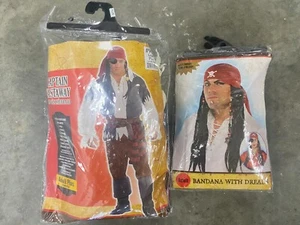 Captain Castaway Pirate Halloween Costume + Bandana with Dreads Adult Plus L XL - Picture 1 of 4