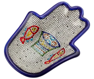 Cuenco Hamsa de Cerámica Armenia con Mosaico Tabha Colorido Esmalte Decoración 18cm/7" Foto 1 de 4