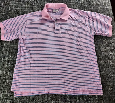 Мужская рубашка-поло Steve and Barrys в розовую синюю полоску повседневный размер XL - Изображение 1 из 4