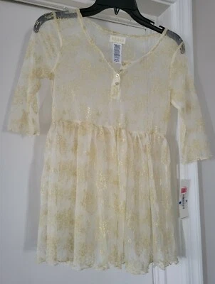 Camiseta Guess Kids XL 14-16 dourada com botão de renda elegante linda verão nova com etiquetas - Imagem 1 de 4
