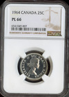 1964 Canada 25 Cents 25C Ngc Pl 66 Elizabeth Ii Silver Quality&#10004;?