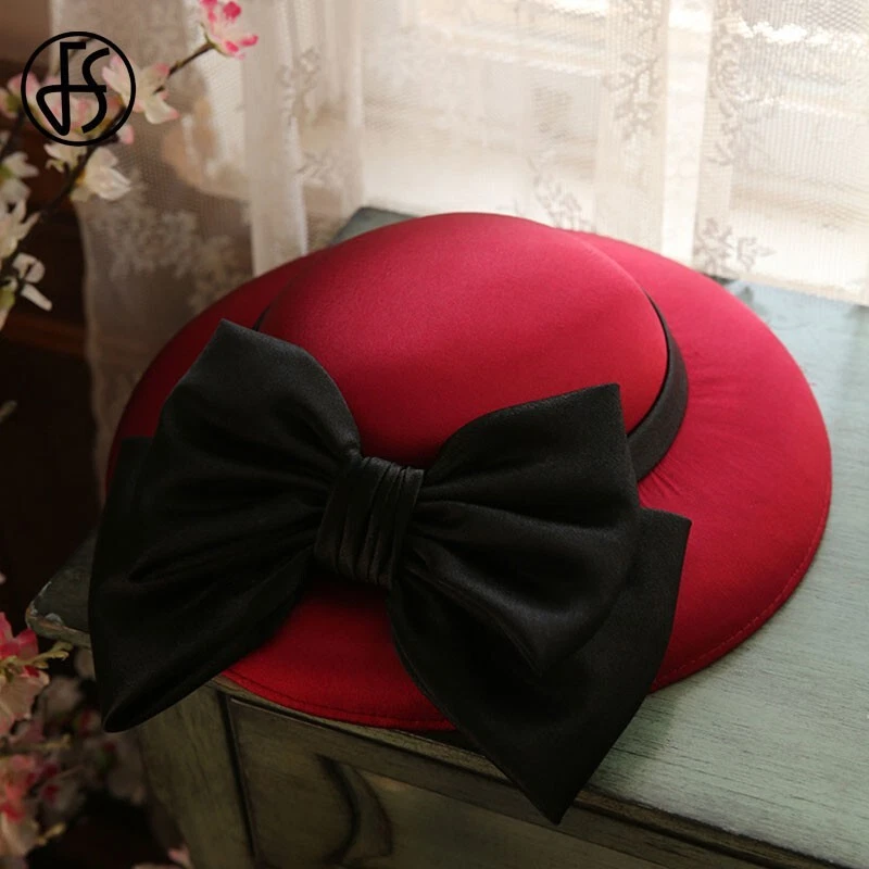 Бургундский Fascinator шляпа для женщин большие поля чаепития платье шляпы с бантом - Изображение 1 из 2
